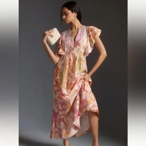 Anthropologie Maeve Cassandra Maxi Dress Peach - Size Large